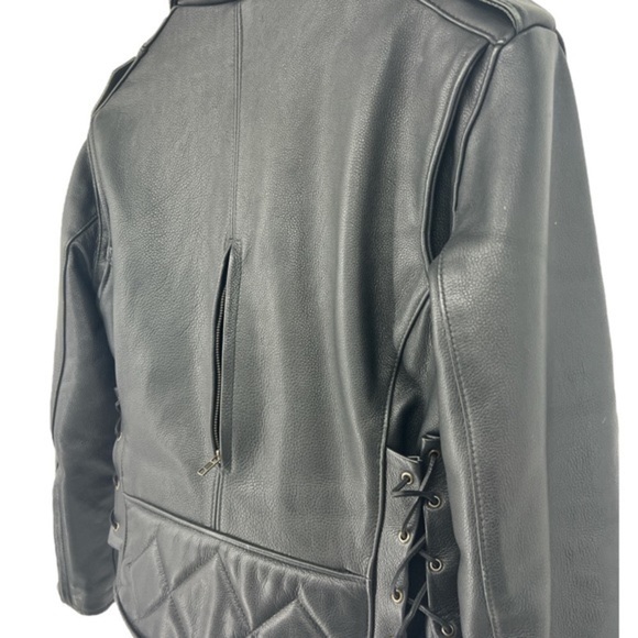𝅺FOX CREEK Leather Moto Bikercore Gorpcore Motorcycle Jacket SZ Large - Picture 5 of 15